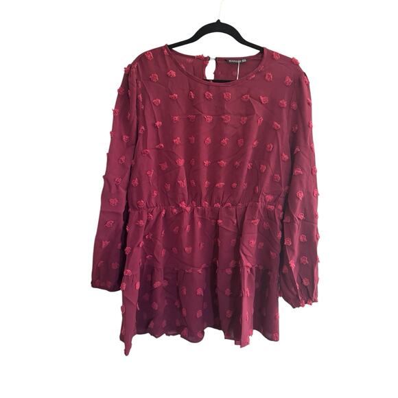 BloomChic Tops - NWT BLOOMCHIC 14 16 Burgundy Tunic Top Balloon Sleeve 3D Flower Poofs #3656